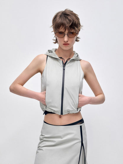 RUN TO THE FUTURE Stretch Zip Cropped Slim Workwear Women Nylon Stretch Top &amp; Pants Sets