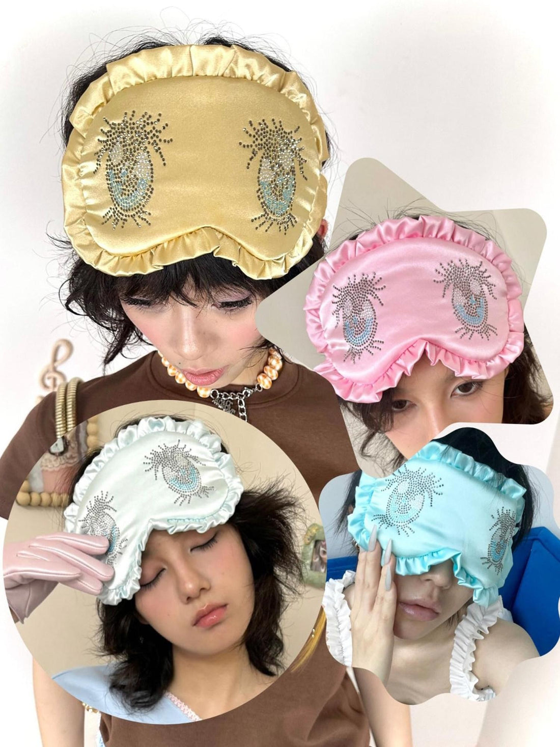 nit alcove Soft Cute Soothing Silk Eye Mask Polka Dot And Solid Colors Sleep Accessories