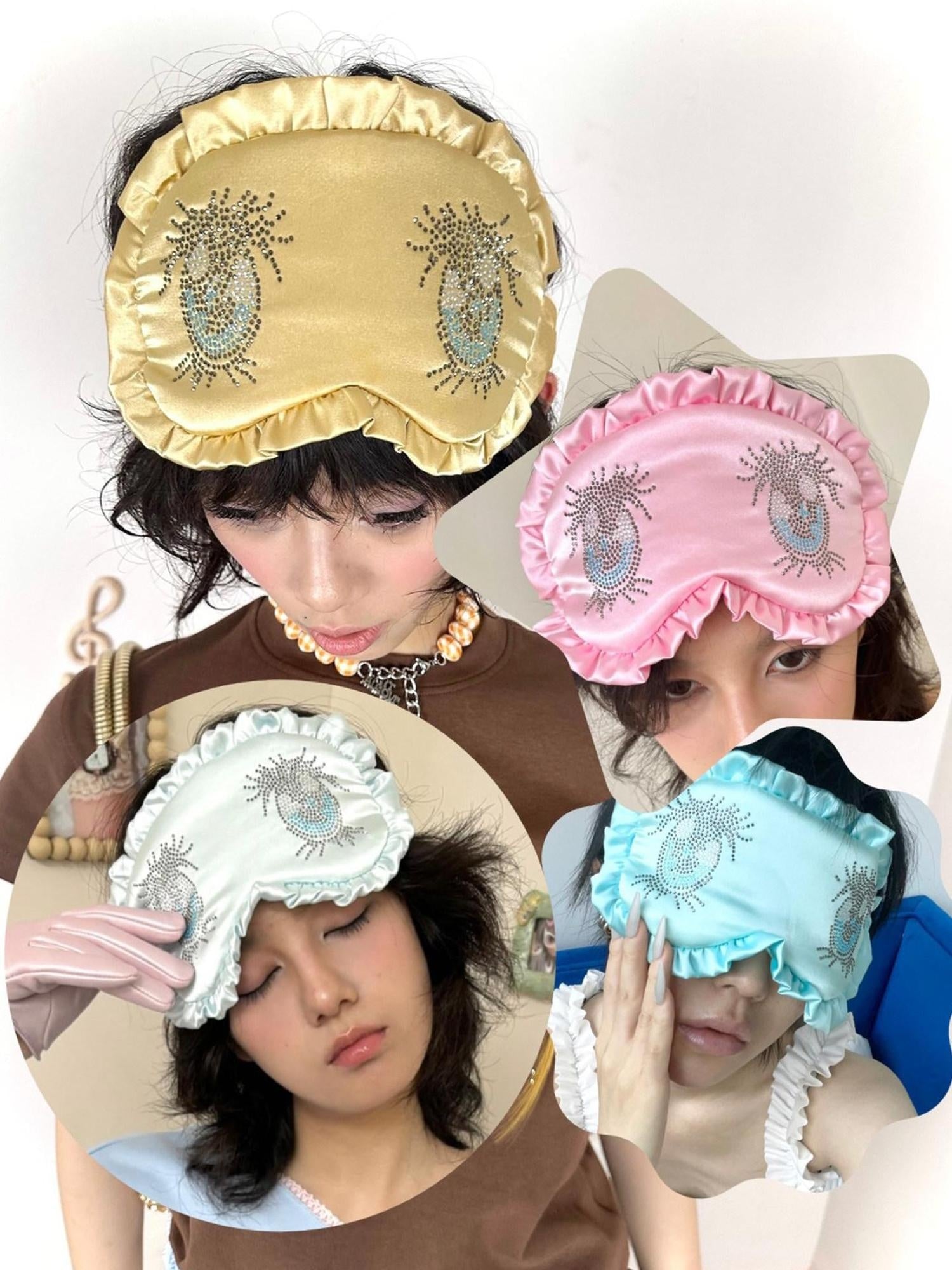 nit alcove Soft Cute Soothing Silk Eye Mask Polka Dot And Solid Colors Sleep Accessories