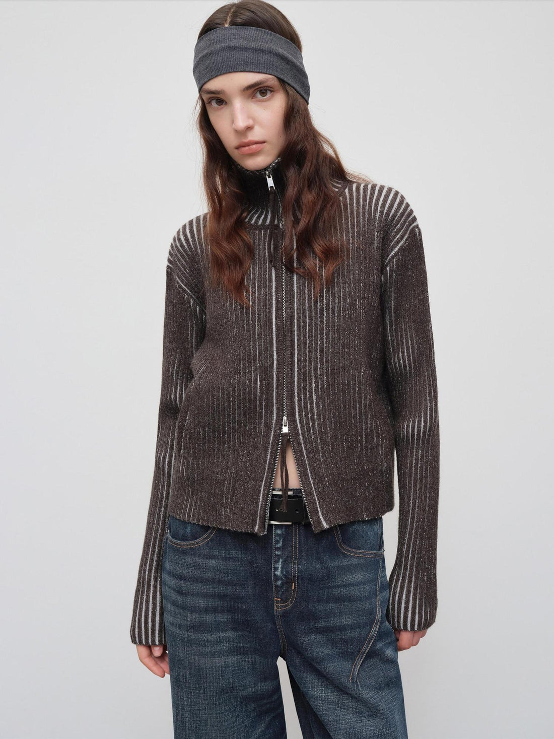 RUN TO THE FUTURE Soft Knit Zip Front Loose Fit Long Sleeve Everyday Black Cardigans