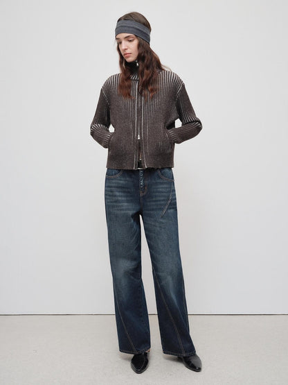 RUN TO THE FUTURE Soft Knit Zip Front Loose Fit Long Sleeve Everyday Black Cardigans