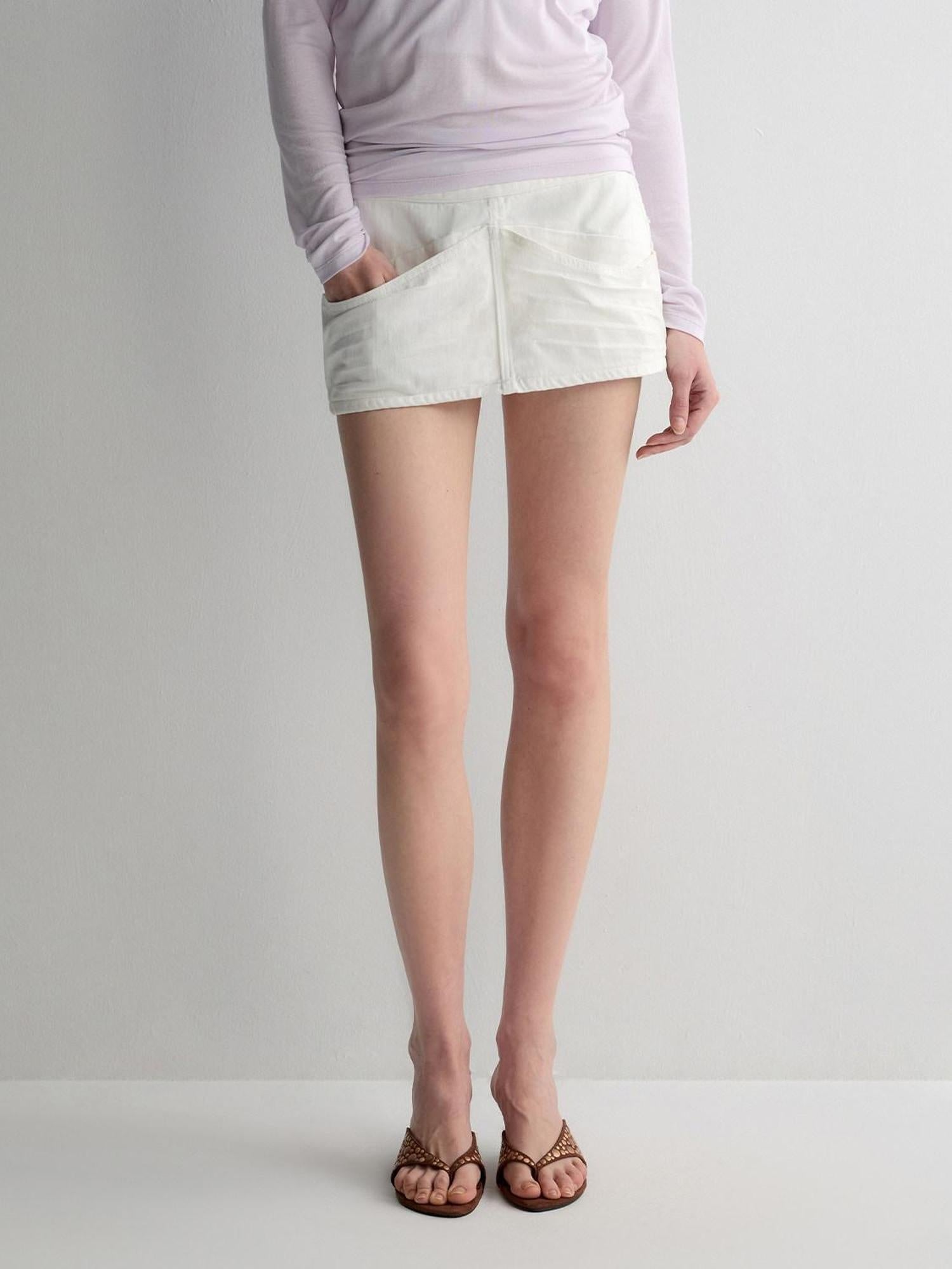 RUN TO THE FUTURE Washed Cotton Denim Pocket Minimalist A Line Low Waist Mini Skirts
