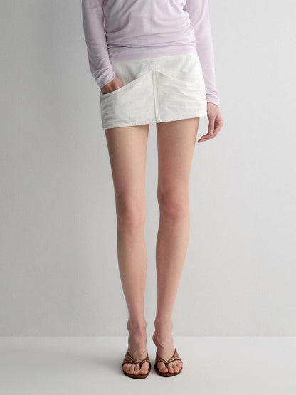 RUN TO THE FUTURE Washed Cotton Denim Pocket Minimalist A Line Low Waist Mini Skirts