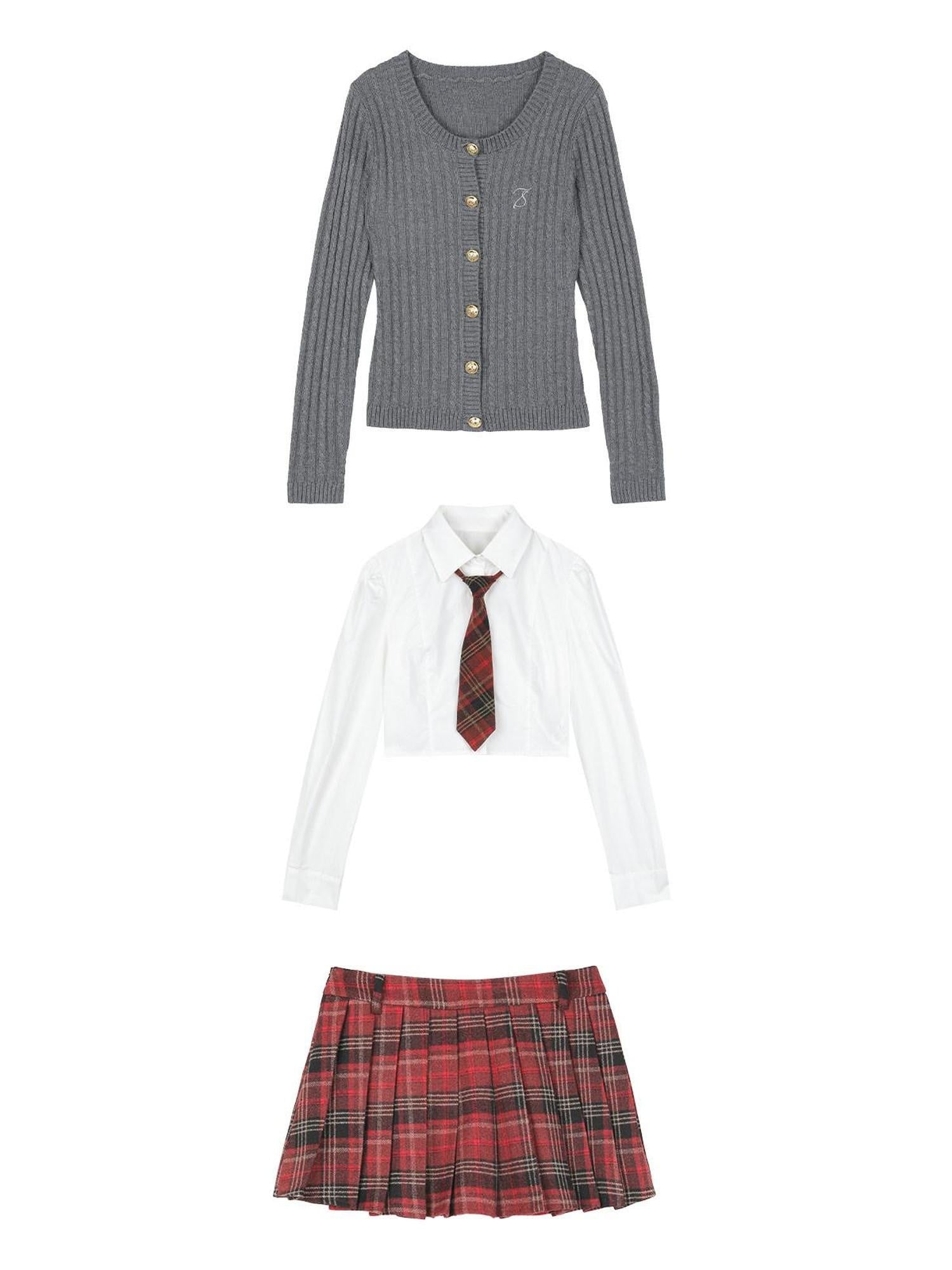 7Shiftin Versatile Three Piece Cardigan Set With Tie Preppy Layered Knitwear Sweaters