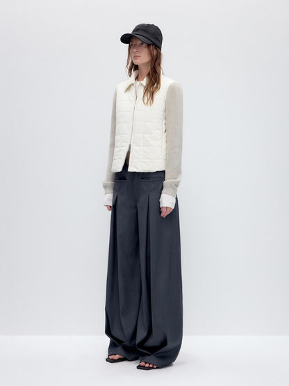 RUN TO THE FUTURE Pleated Low Waist Minimalist Loose Fit Women Vintage Green Wide-Leg Pants
