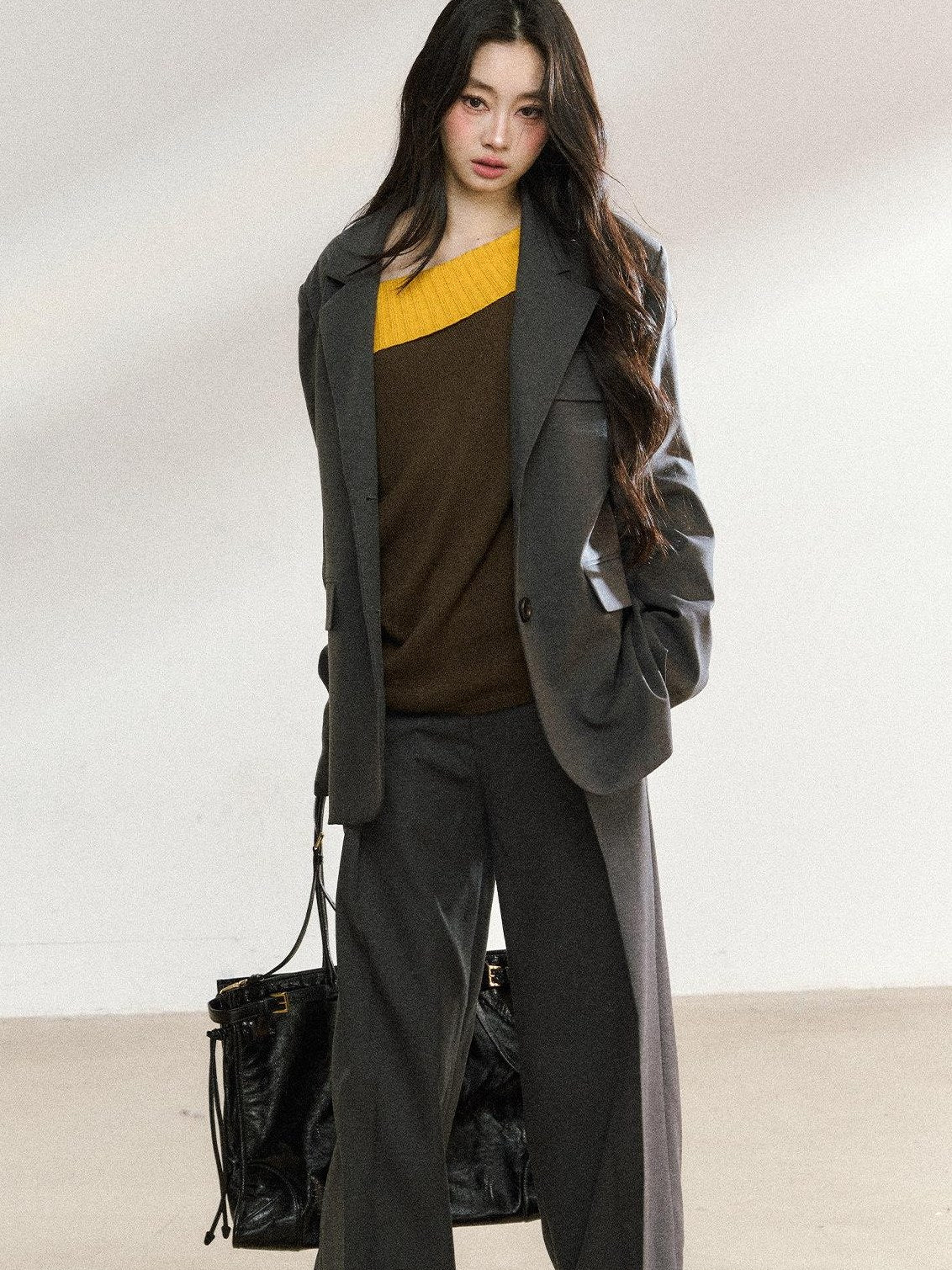 7Shiftin High Waist Commuter Straight Fit Long Dark Gray Teen Girls Straight Pants