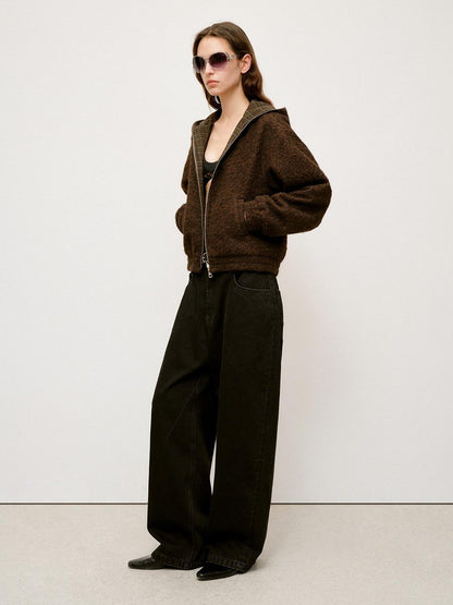 RUN TO THE FUTURE Distressed Washed Black Relaxed Fit Button Fly Mid Low Rise Women Wide-Leg Jeans