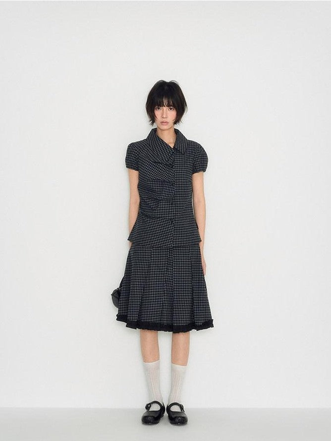 NAPSNAPS Plaid Ruffle Splice Vintage Women&