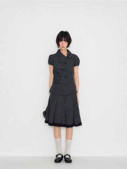 NAPSNAPS Plaid Ruffle Splice Vintage Women&