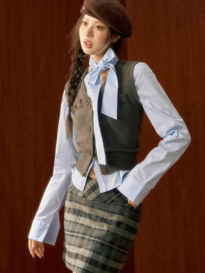 7Shiftin High Waist Cotton Plaid A Line Slim Fit Casual Girls Mini Skirts