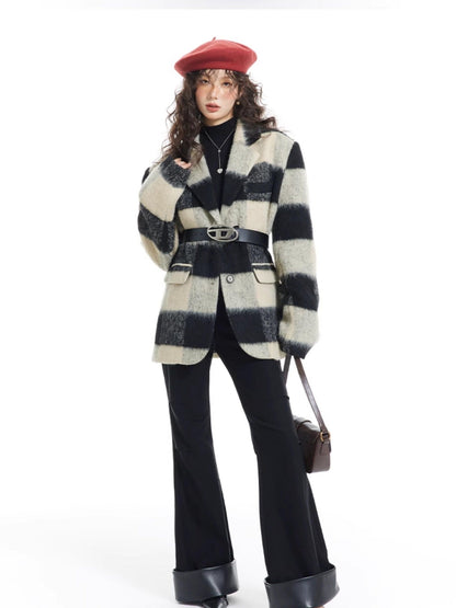 7Shiftin Padded Plaid Stand Collar Korean Commuter Straight Fit Short Coat