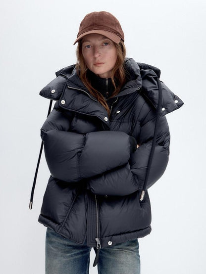 RUN TO THE FUTURE 90 White Duck Down Loose Fit Detachable Hood Midlength Pocket Down Jackets
