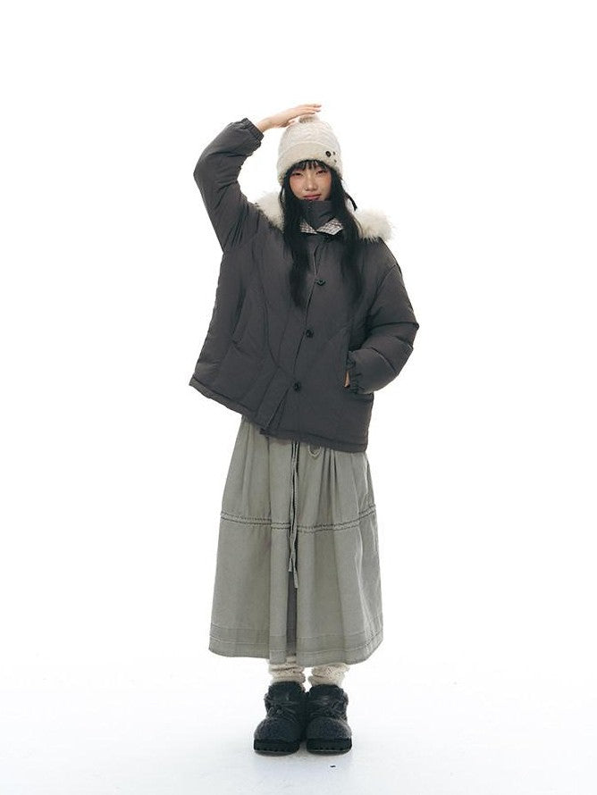 NAPSNAPS White Fur Hooded Double Collar Faux Two Piece Women&