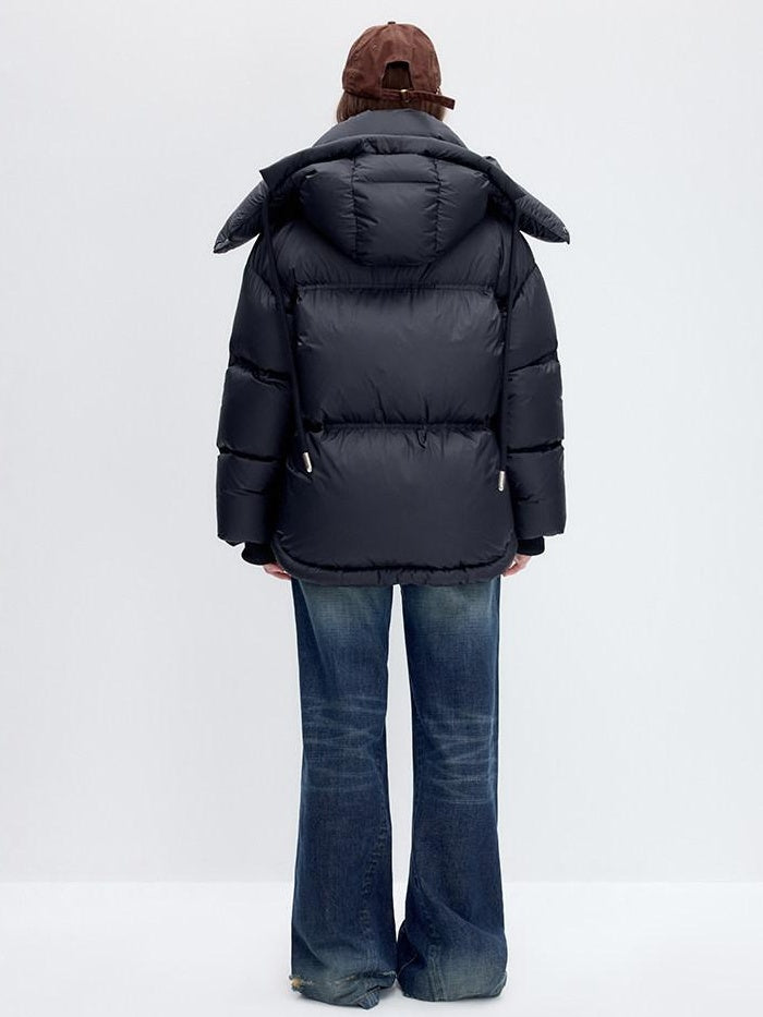 RUN TO THE FUTURE 90 White Duck Down Loose Fit Detachable Hood Midlength Pocket Down Jackets