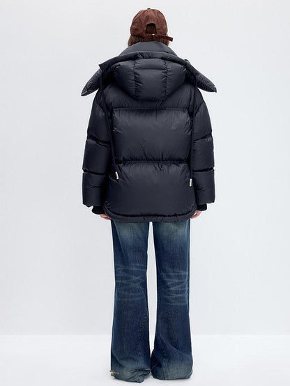 RUN TO THE FUTURE 90 White Duck Down Loose Fit Detachable Hood Midlength Pocket Down Jackets