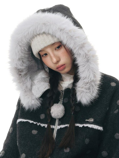 NAPSNAPS Black Polka Dot Reversible Patchwork Hooded Women&