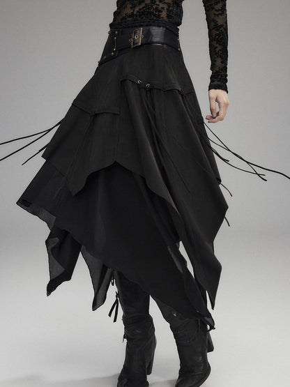 Low pixel Sexy Low Waist Asymmetrical A Line Zipper Black Woven Polyester Midi Skirts
