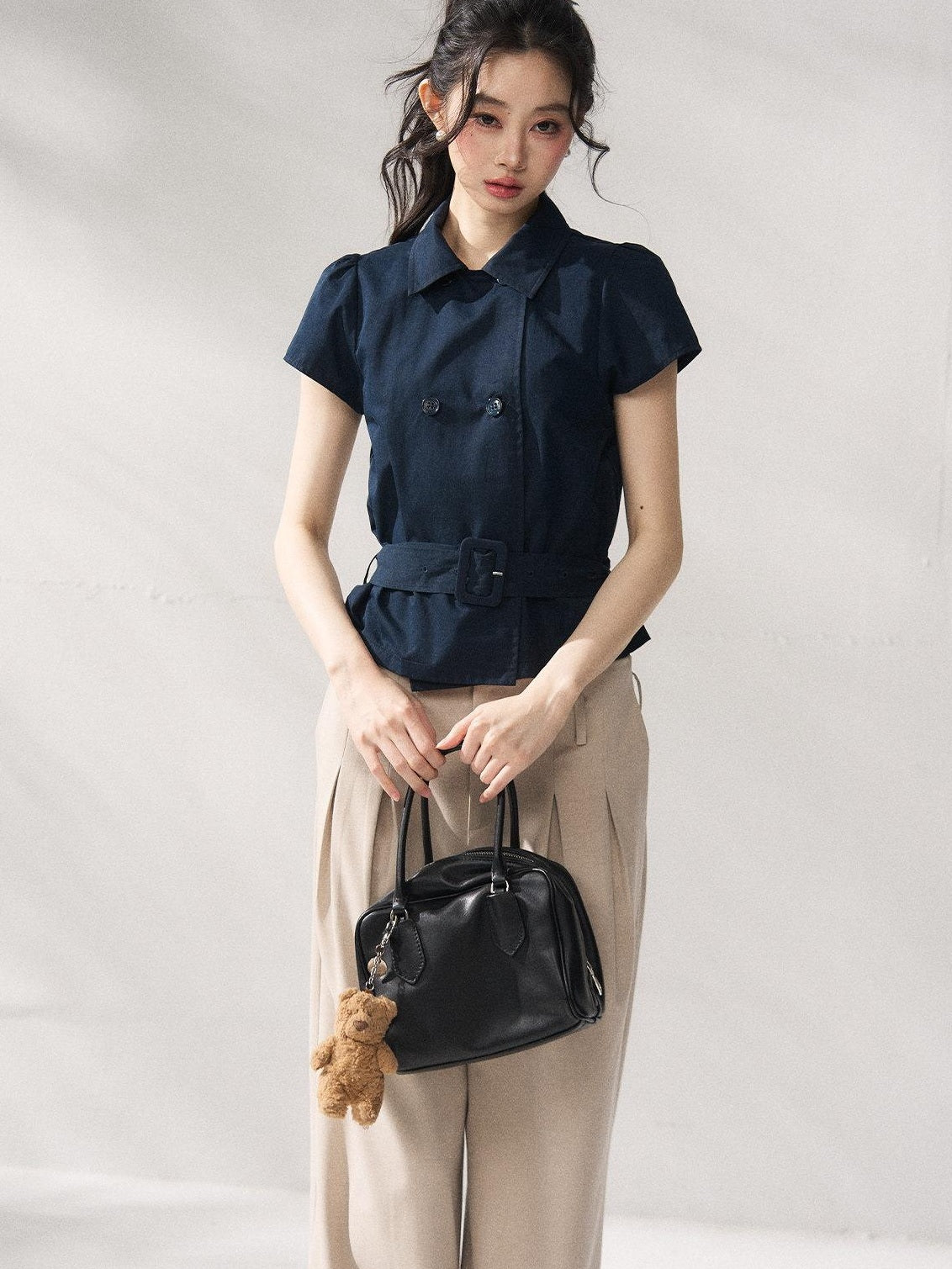 7Shiftin Breathable Cotton Nylon Casual Polo Regular Fit Women Navy Short Sleeve T-Shirts