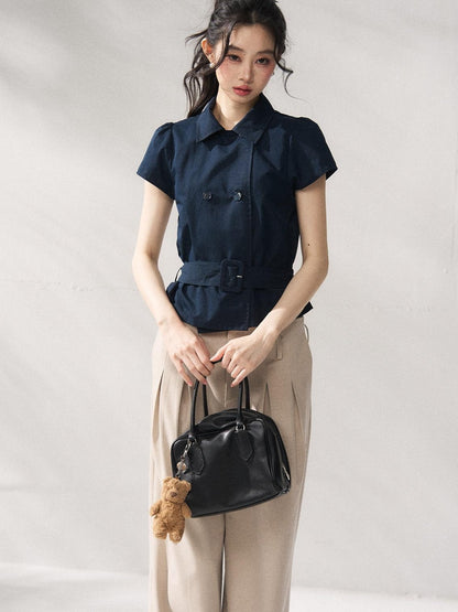 7Shiftin Breathable Cotton Nylon Casual Polo Regular Fit Women Navy Short Sleeve T-Shirts