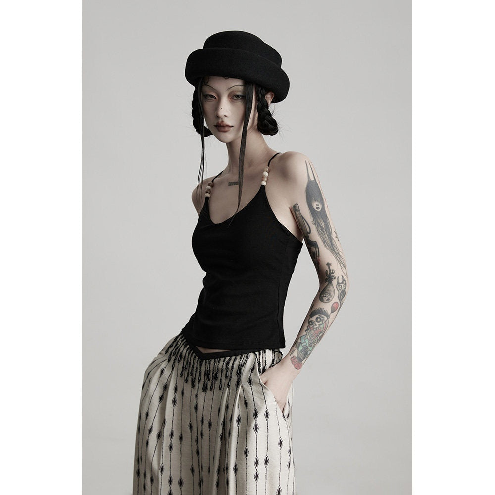 INDULGE_Original_Design_Beaded_Slim_Pullover_Padded_Women_Cotton_Blend_Black_Camisoles_MISSTT