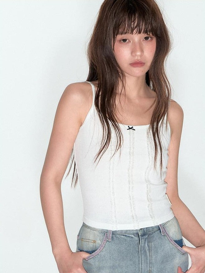 NAPSNAPS Layered Cropped Spliced Lace Trim Women&