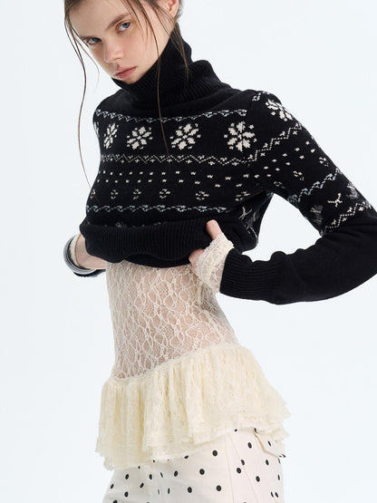 The NeverMore High Stretch Nylon Lace Vintage Slim Layered For Women Long Sleeve Crop Tops