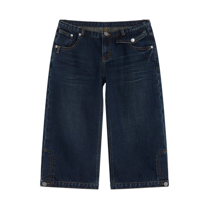RUN_TO_THE_FUTURE_Durable_Vintage_Deep_Blue_Casual_Low_Rise_Straight_Fit_Zipper_Denim_Shorts_MISSTT