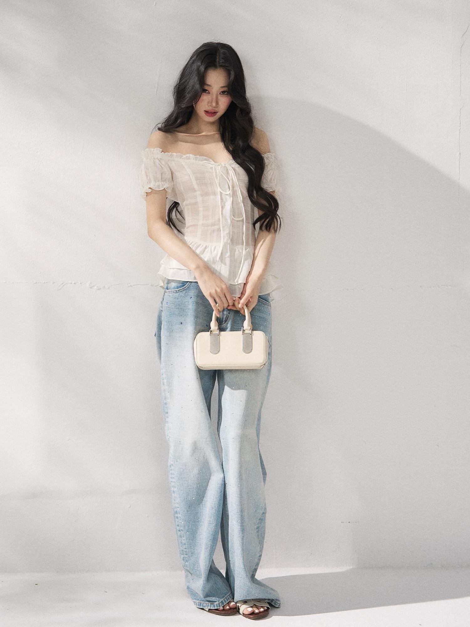 7Shiftin Cooling Breathable Light Waist Slim Women Cotton Tee Off Shoulder Crop Tops