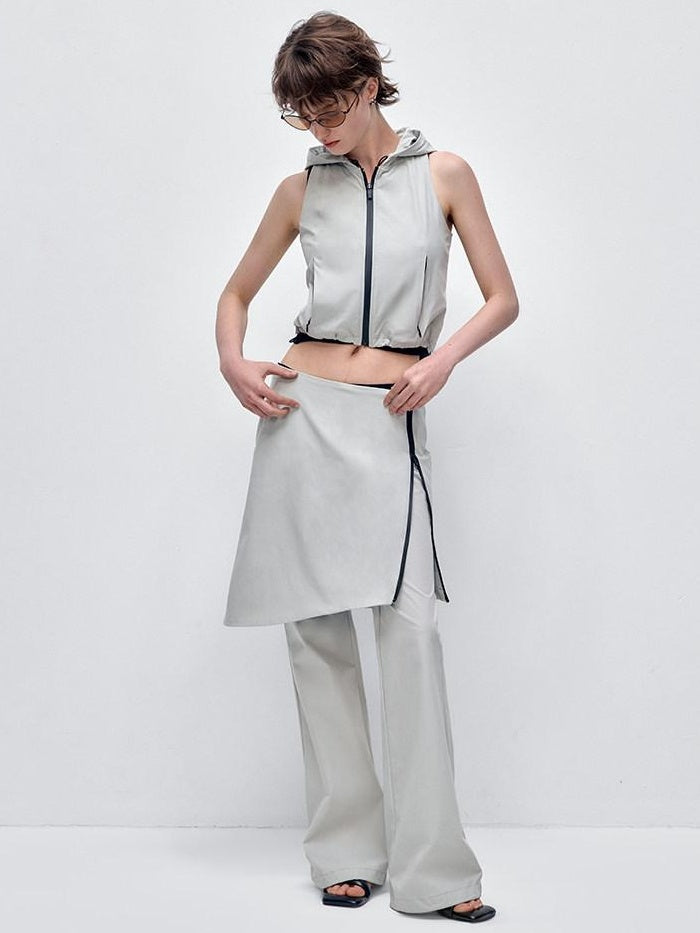 RUN TO THE FUTURE Stretch Zip Cropped Slim Workwear Women Nylon Stretch Top &amp; Pants Sets
