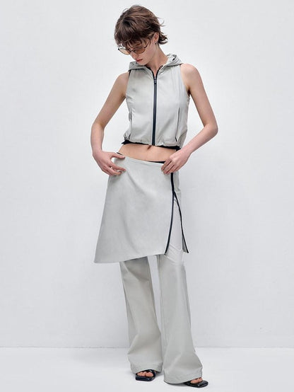 RUN TO THE FUTURE Stretch Zip Cropped Slim Workwear Women Nylon Stretch Top &amp; Pants Sets