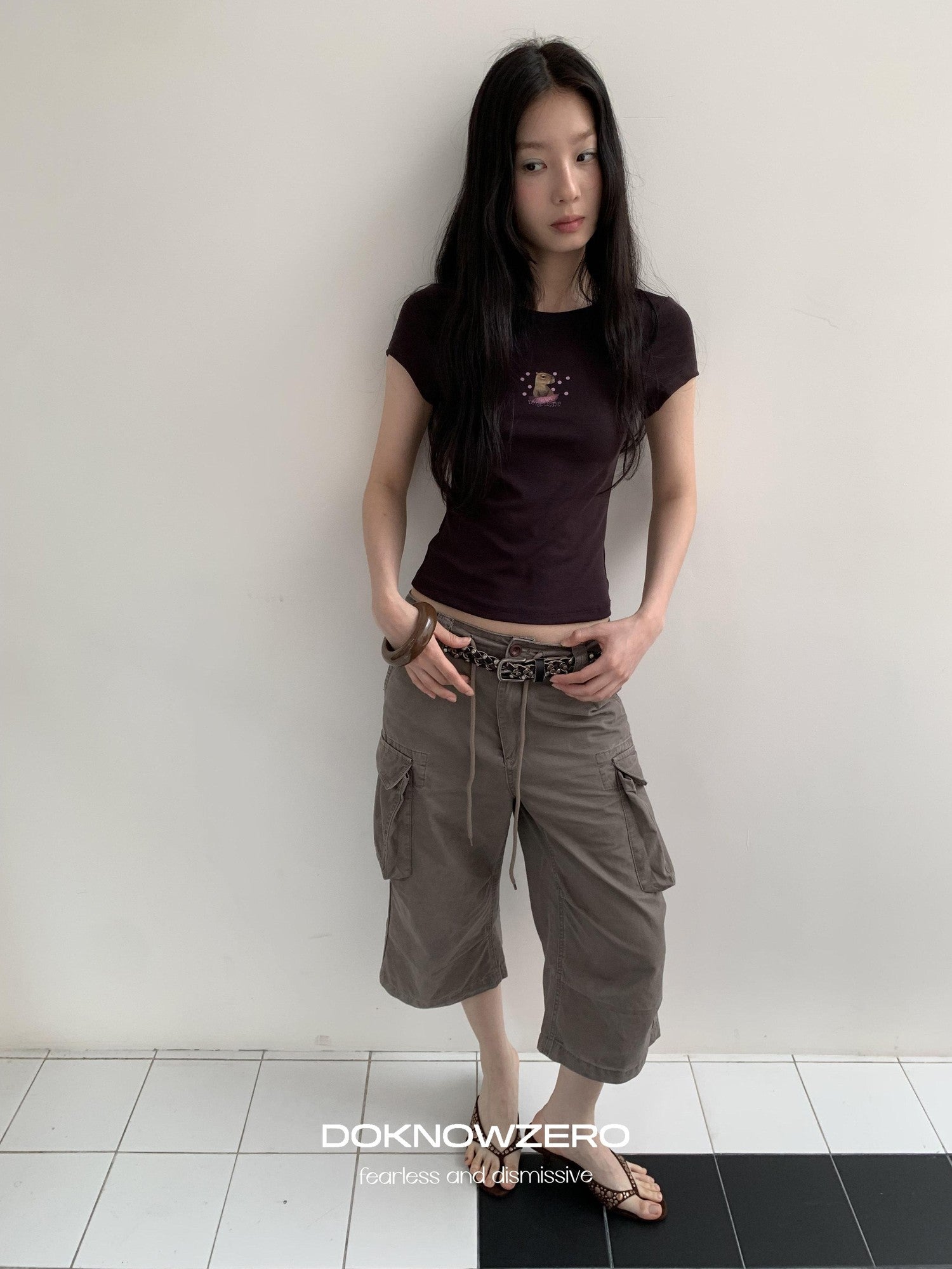 DKZ OFFICIAL Coffee Retro Print Slim Fit Women&