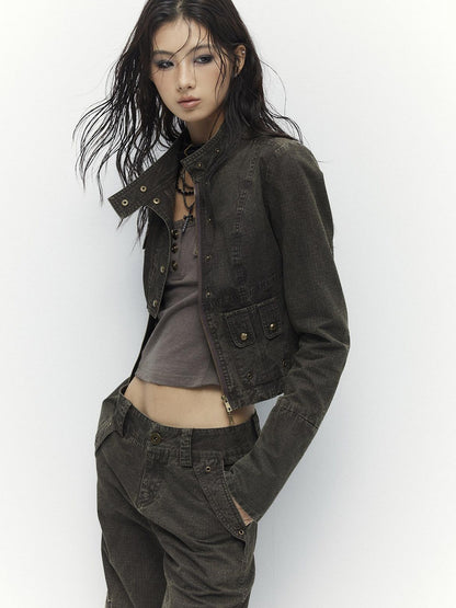 Low pixel High Waist 100 Percent Cotton Vintage Slim Fit Women Coffee Brown Straight Pants