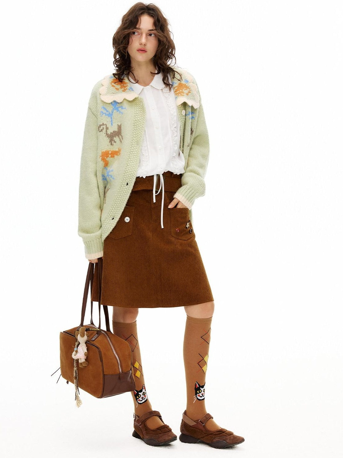 OuttheBlue Warm Acrylic Wool Commuter Loose Jacquard Mint Green Cardigans