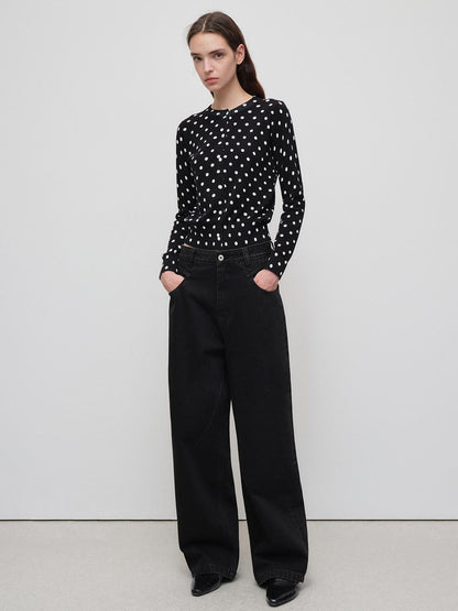 RUN TO THE FUTURE Distressed Washed Black Relaxed Fit Button Fly Mid Low Rise Women Wide-Leg Jeans