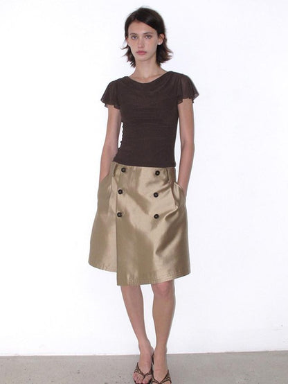 Mito de dar Champagne Gold Button Front A Line Silky Women&
