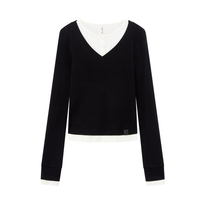 RUN TO THE FUTURE Viscose Blend Slim Fit Layered Casual Women Round Neck Long Sleeve T-Shirts