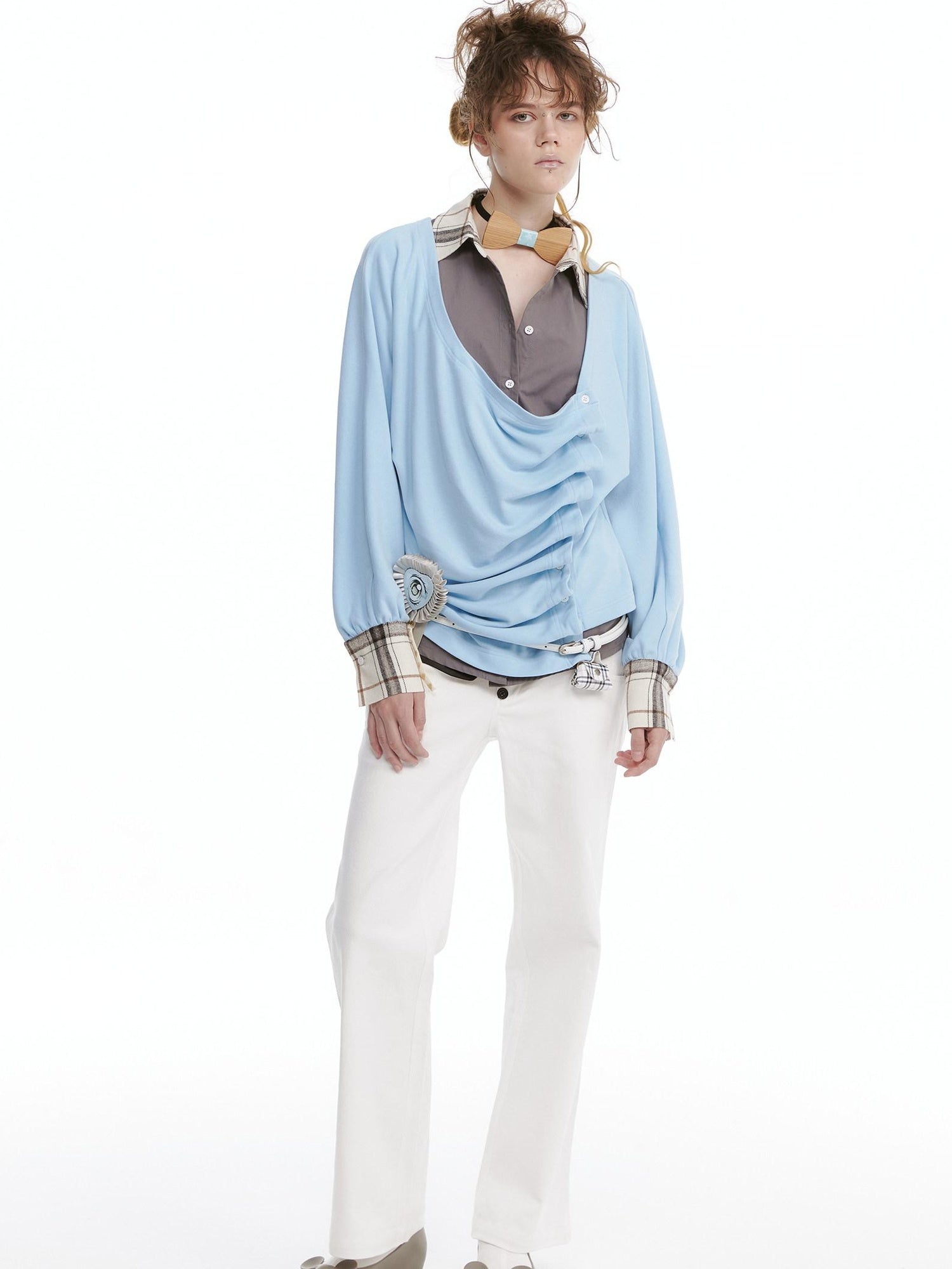 nit alcove Soft Stretch Cotton Blend Casual Relaxed Mandarin Collar Unisex Blouses
