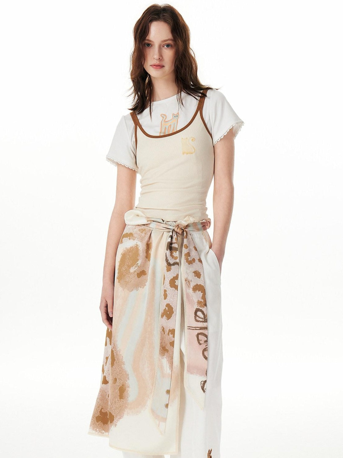 OuttheBlue Lightweight Polyester Shawl Style Unisex Floral Cat Animal Print Decorative Belts