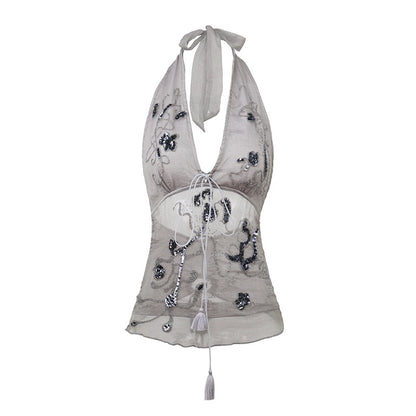 OPEN_AESTHETIC_Embroidered_Beaded_Sequin_Floral_Halter_V-neck_Women&