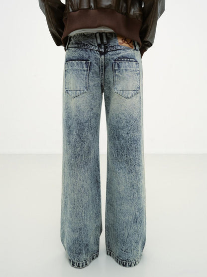RUN TO THE FUTURE Vintage Washed Distressed Low Rise Durable Snow Blue Denim Women Straight Jeans