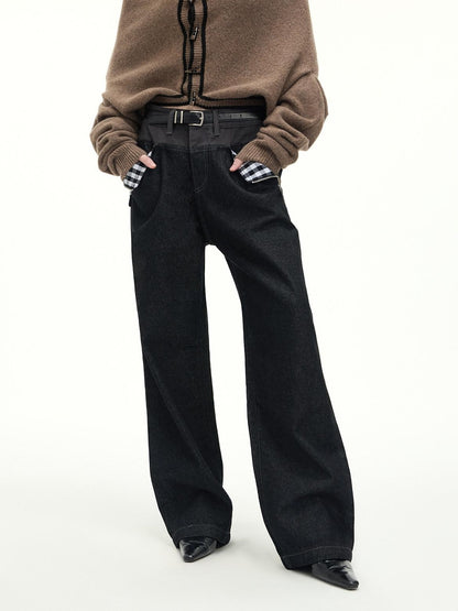 RUN TO THE FUTURE Casual Patchwork Low Waist Loose Women Black Cotton Wide-Leg Jeans