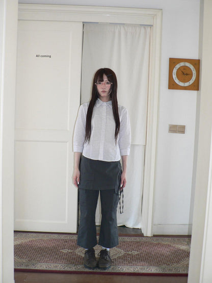 ang project White Check Print Collared Cropped Cinch Waist Women&