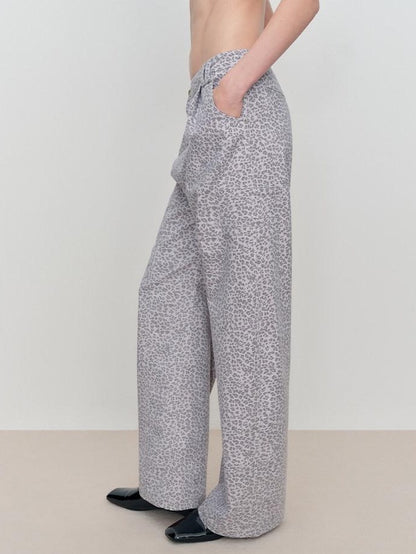 RUN TO THE FUTURE Leopard Print Asymmetric Zip Low Waist Blade Cut Women Wide-Leg Pants