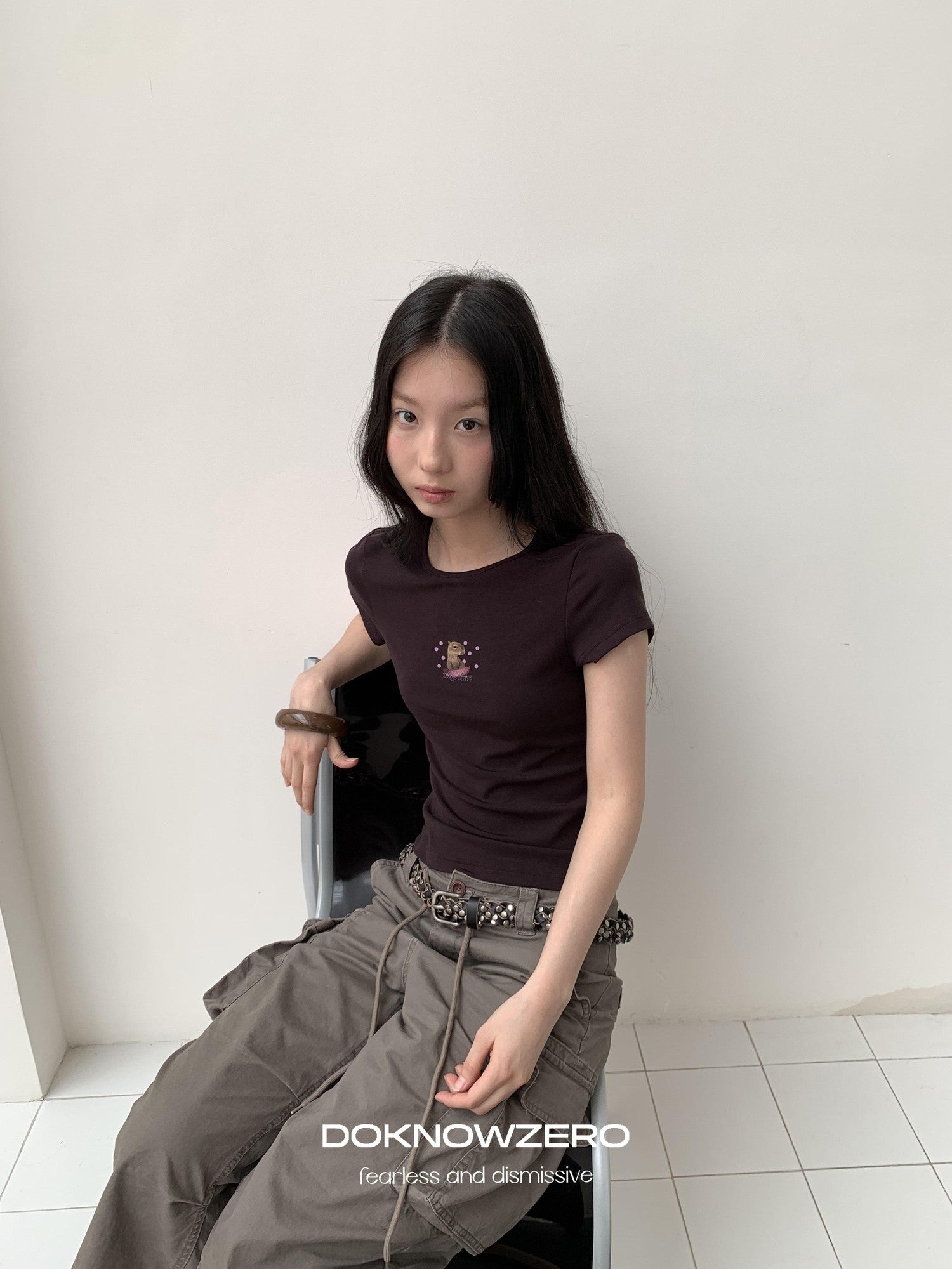DKZ OFFICIAL Coffee Retro Print Slim Fit Women&