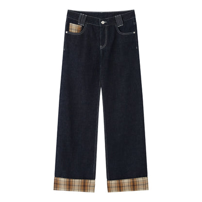 RUN TO THE FUTURE Washed Low Waist Wide Leg Loose Fit Casual Denim Indigo Straight Jeans