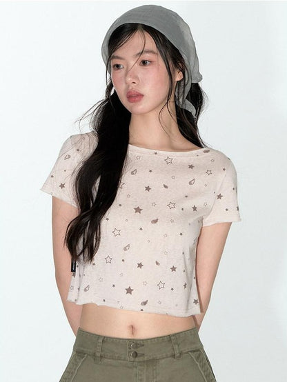 NAPSNAPS Star Print Asymmetric Slanted Shoulder Women&