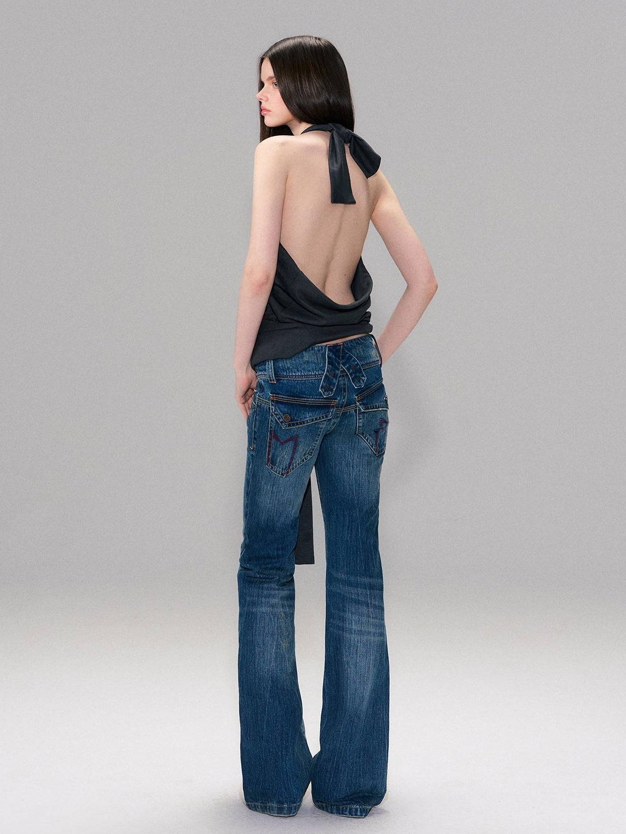 The NeverMore Slight Stretch Low Rise Slim Cotton Casual Women Deep Blue Straight Leg Jeans