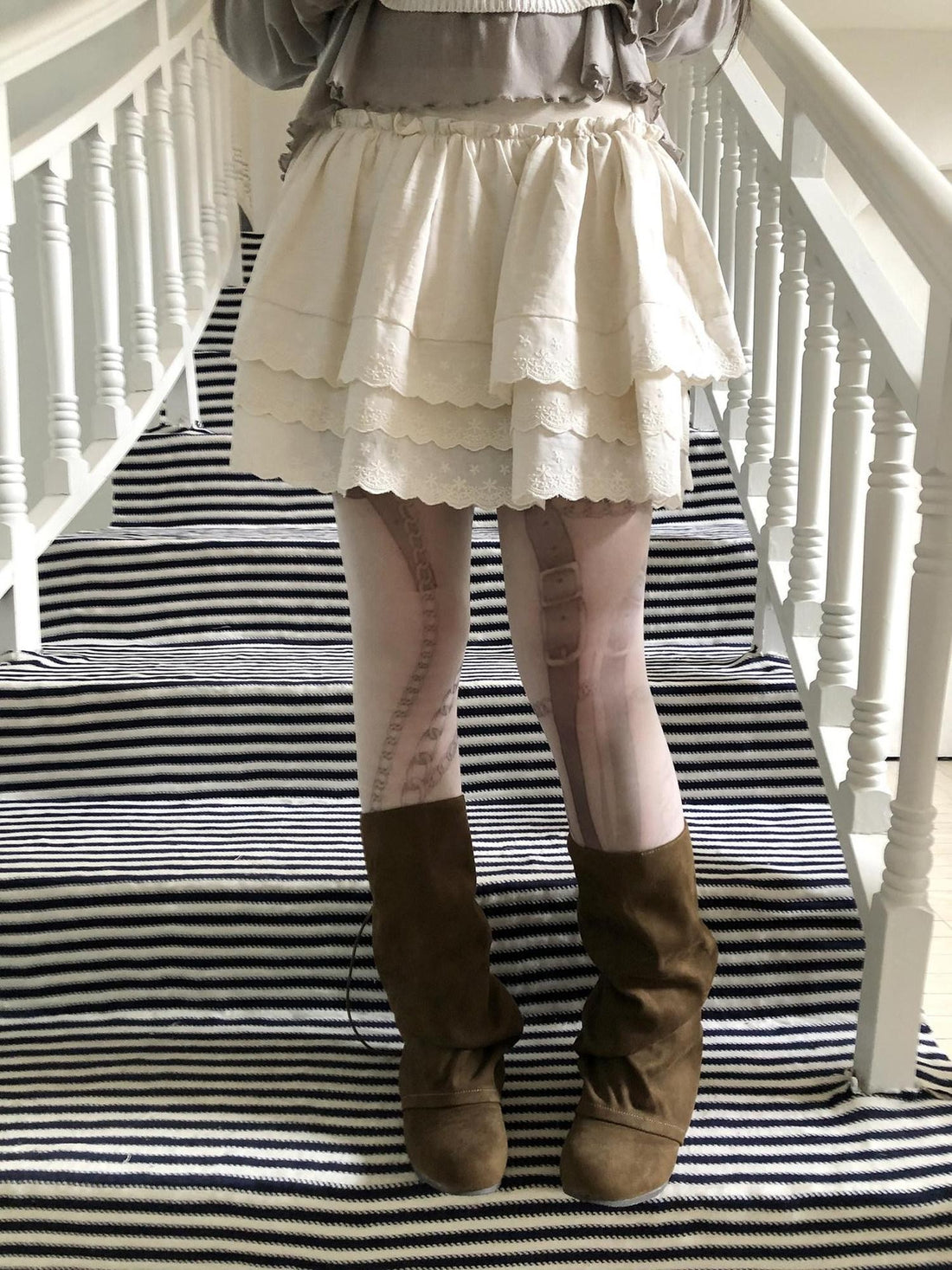 ang project Light Apricot Lace Spliced Embroidered High Waist Elastic A Line Women&