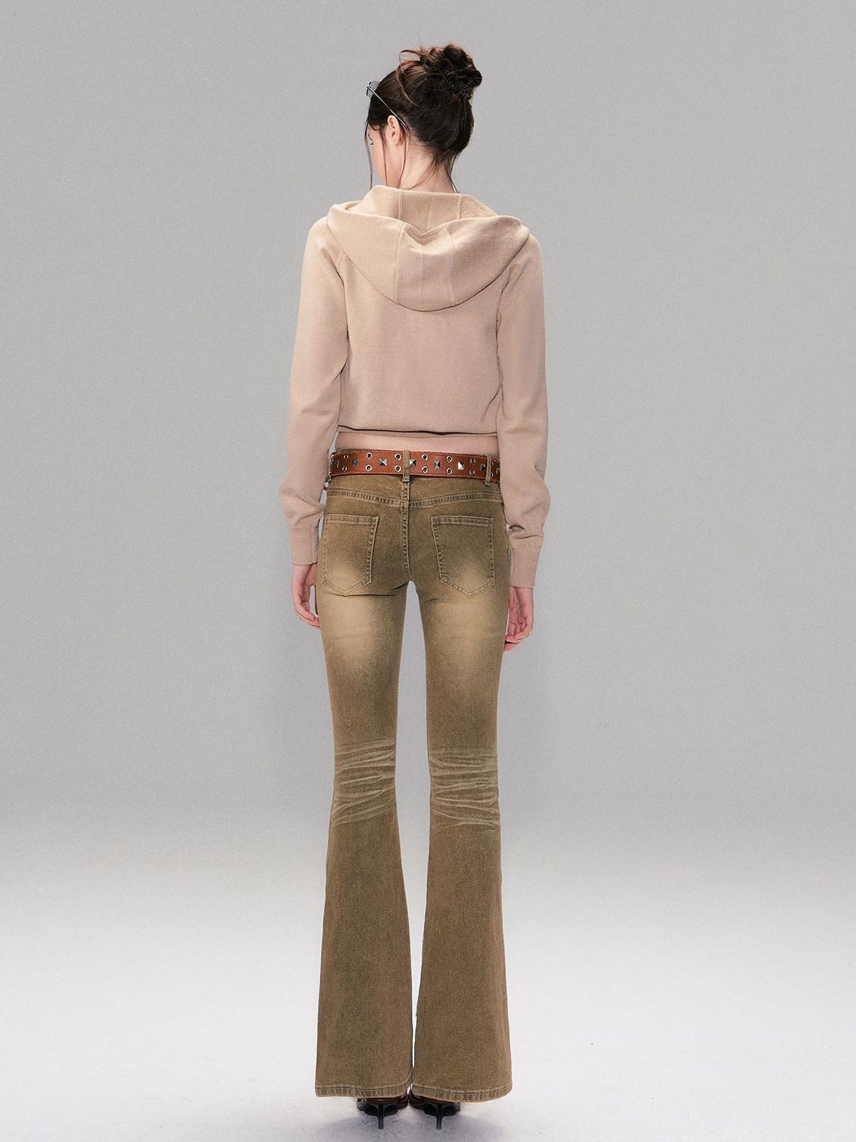 The NeverMore Brown Washed Low Rise Ripped Sexy Slim Fit Cotton Slight Stretch Womens Jeans