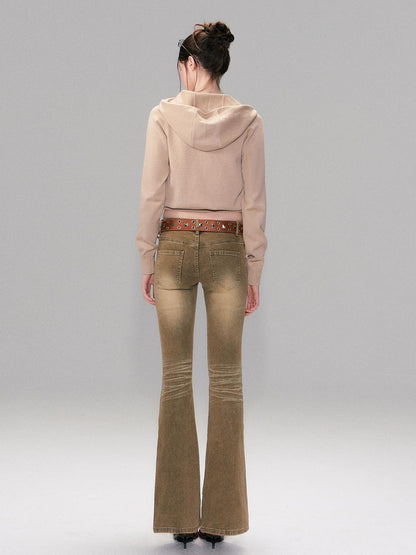 The NeverMore Brown Washed Low Rise Ripped Sexy Slim Fit Cotton Slight Stretch Womens Jeans